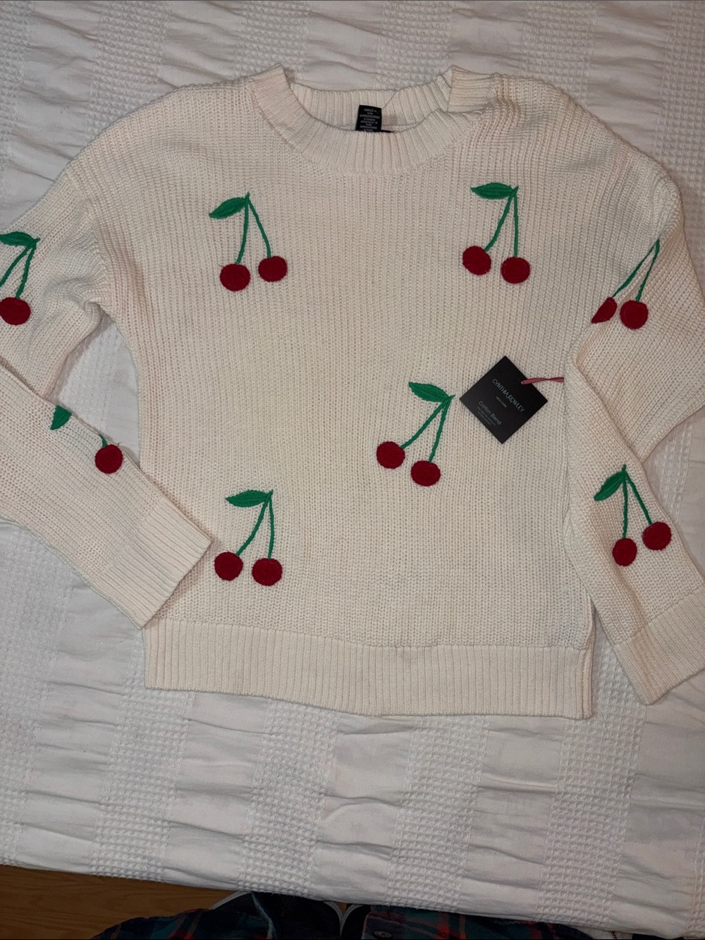 Cynthia Rowley embroidered cherry crewneck sweater women’s medium nwt